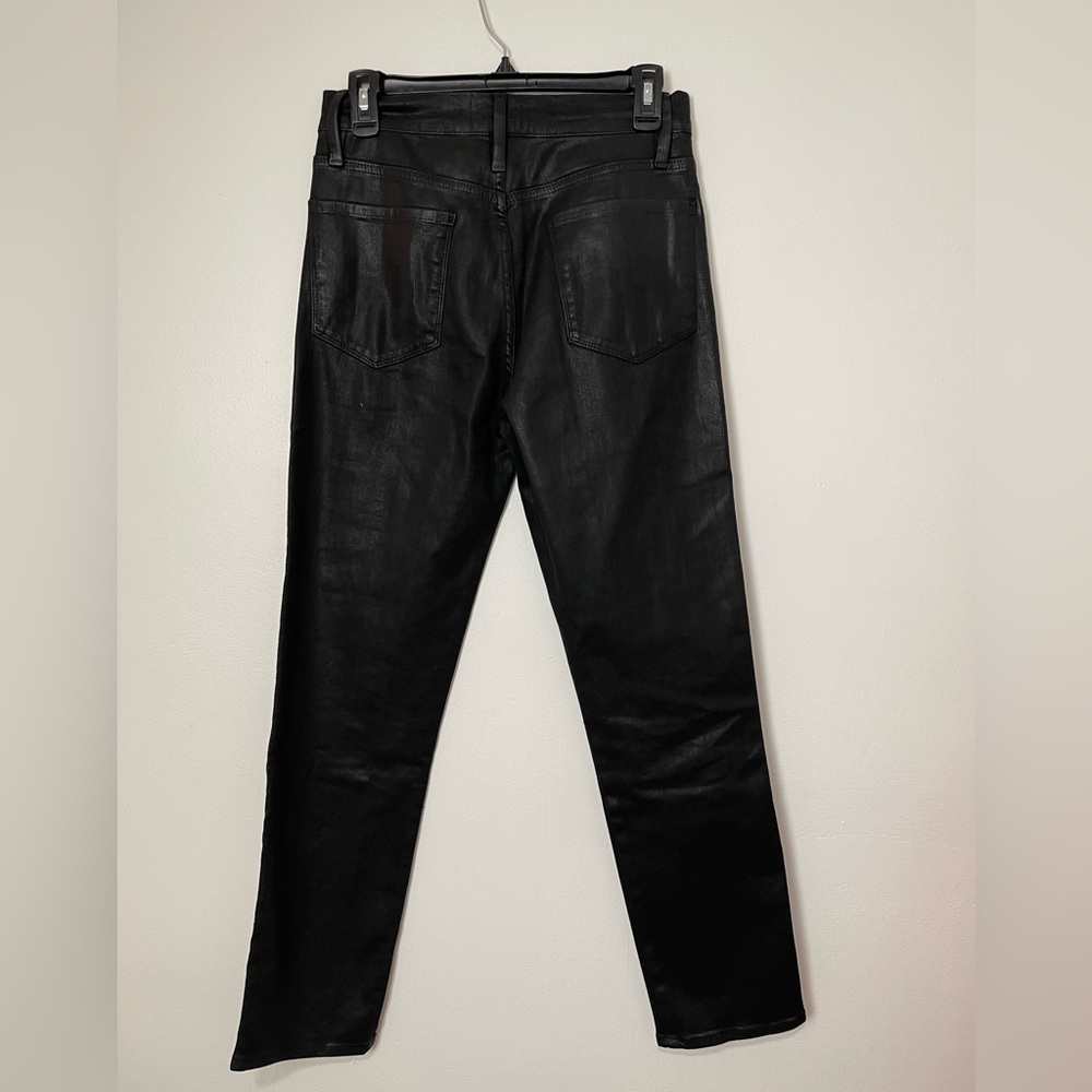 Frame High Rise Straight Coated  Stretchy Jeans in Noir Womens Size 29 - Picture 5 of 14